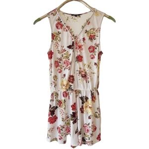 Ambiance Floral Romper Women‎ Small White Red Yellow Zipper V-Neck Sleeveless